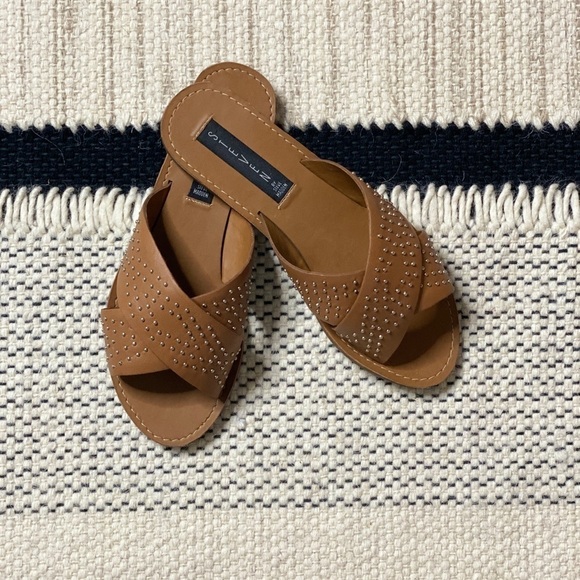 Criss Cross Studded Leather Sandals - Picture 1 of 7